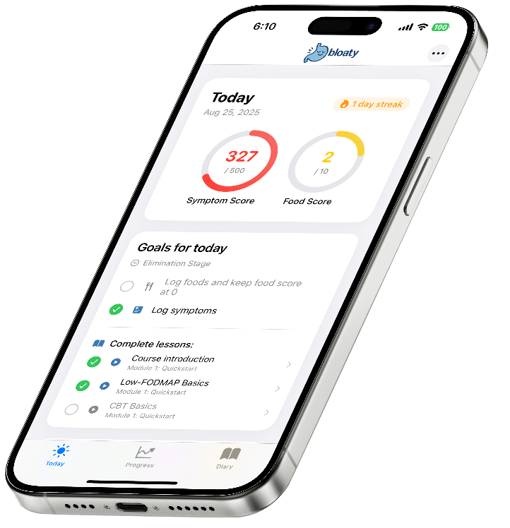 bloaty app showing personalized guidance
