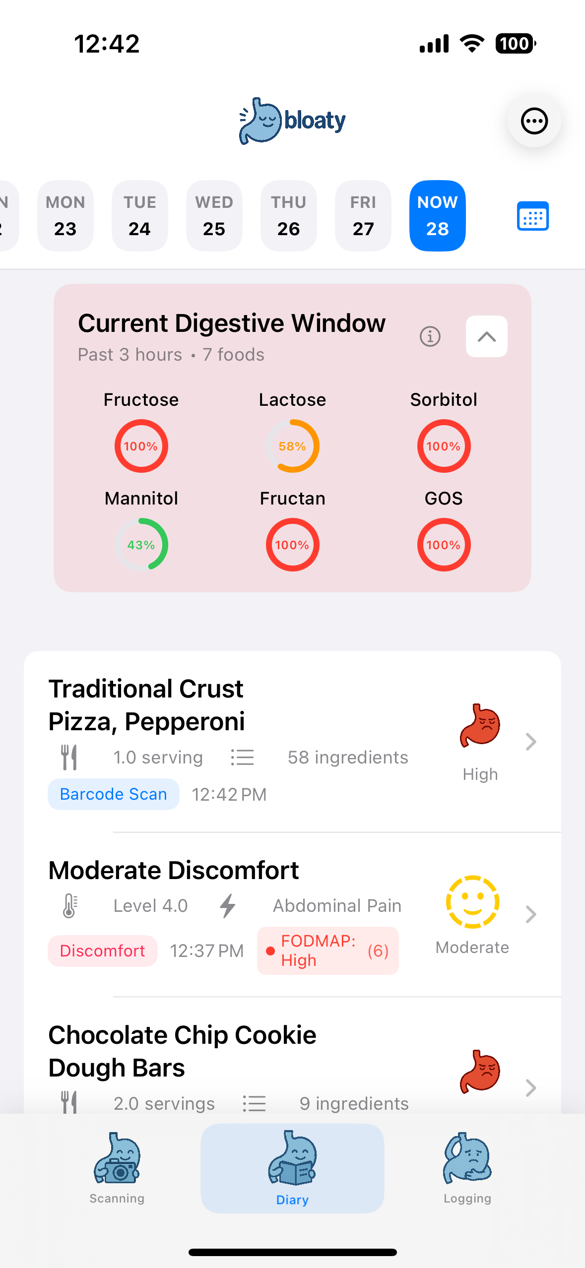 Smart Food Diary screenshot – bloaty IBS FODMAP Tracker