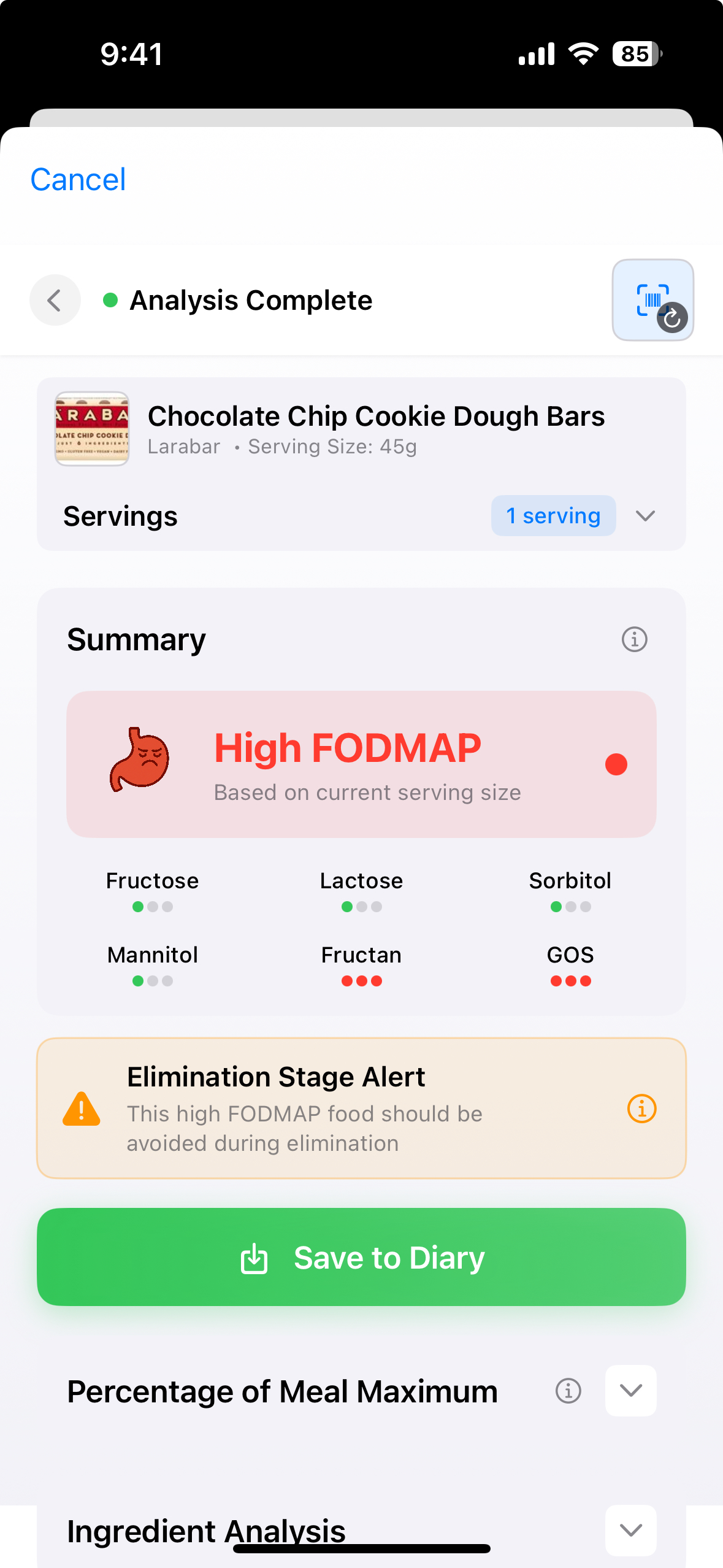 Barcode Scanner - Instant FODMAP analysis